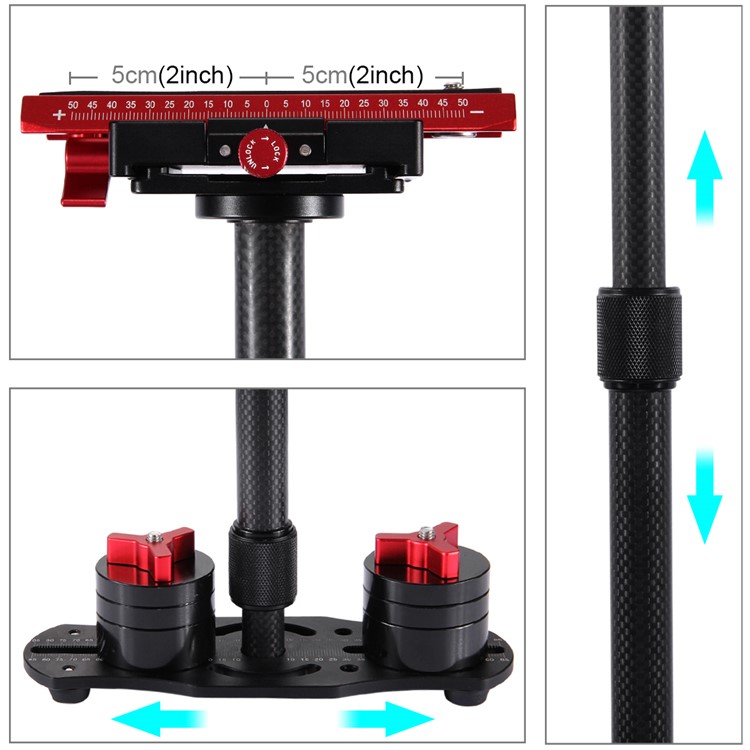 PULUZ S60T Adjustable 38.5-61cm Handheld Stabilizer Steadicam for DSLR Cameras DV Cameras - Red-8