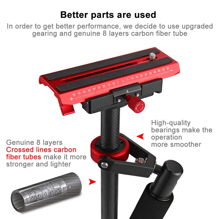 PULUZ S60T Adjustable 38.5-61cm Handheld Stabilizer Steadicam for DSLR Cameras DV Cameras - Red-9