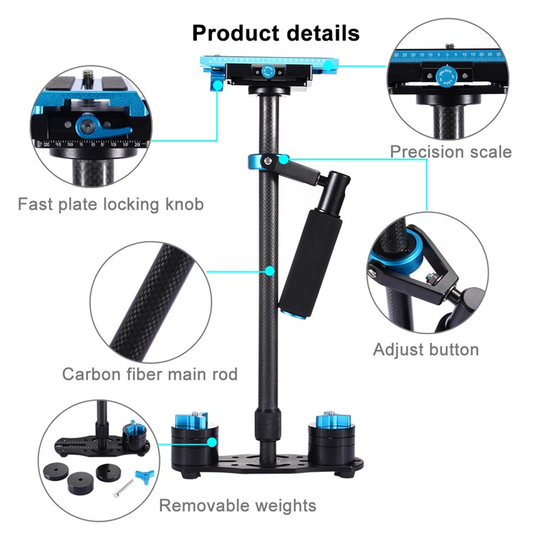PULUZ S60T 38.5-61cm Carbon Fiber Adjustable Handheld Stabilizer for DSLR Cameras DV Cameras - Blue-11