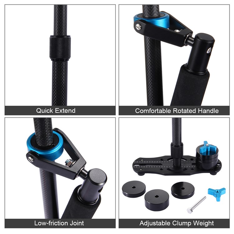 PULUZ S60T 38.5-61cm Carbon Fiber Adjustable Handheld Stabilizer for DSLR Cameras DV Cameras - Blue-13