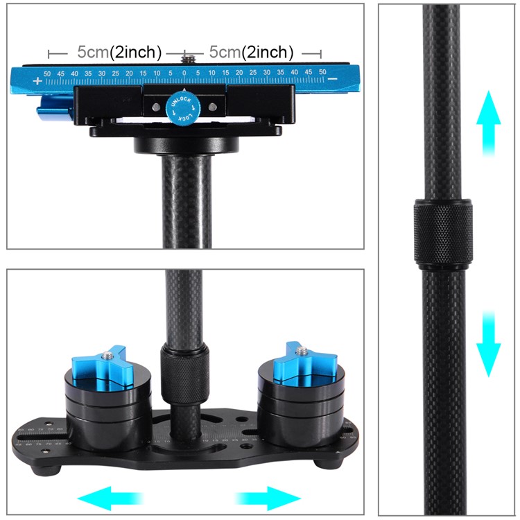 PULUZ S60T 38.5-61cm Carbon Fiber Adjustable Handheld Stabilizer for DSLR Cameras DV Cameras - Blue-8
