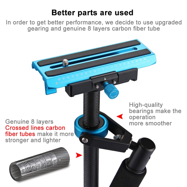 PULUZ S60T 38.5-61cm Carbon Fiber Adjustable Handheld Stabilizer for DSLR Cameras DV Cameras - Blue-9