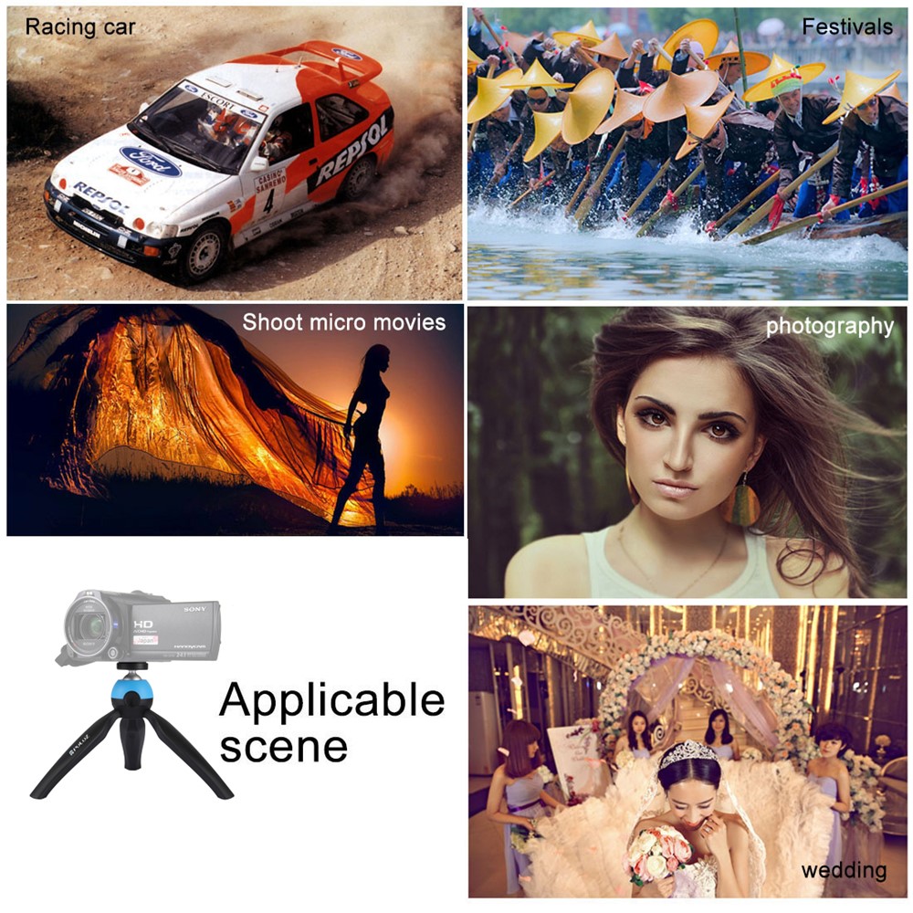 PULUZ PU361 Mini Tripod Mount with 360 Degree Ball Head for GoPro DSLR Cameras - Blue-12