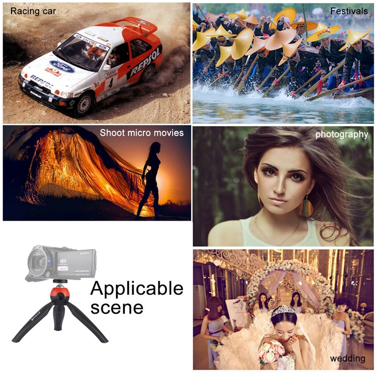 PULUZ PU361 Mini Tripod Stand Portable Travel Tripod with 360° Ball Head - Red-12