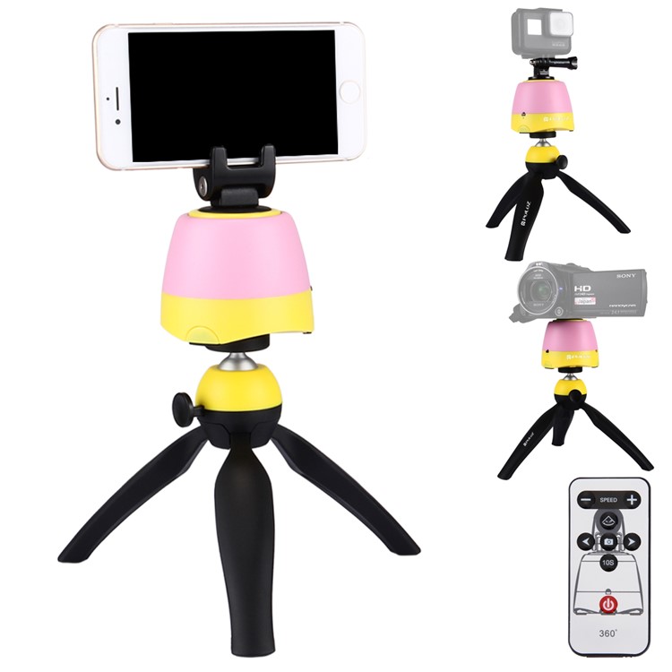 PULUZ PU362 Electronic Panoramic Tripod Stand with Remote Controller for Phones, GoPro, DSLR Cameras - Pink + Yellow-1