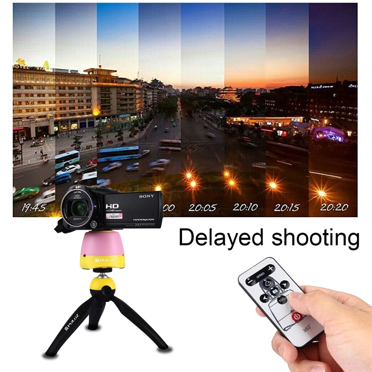 PULUZ PU362 Electronic Panoramic Tripod Stand with Remote Controller for Phones, GoPro, DSLR Cameras - Pink + Yellow-12