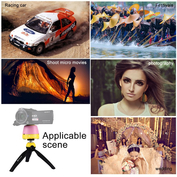 PULUZ PU362 Electronic Panoramic Tripod Stand with Remote Controller for Phones, GoPro, DSLR Cameras - Pink + Yellow-17