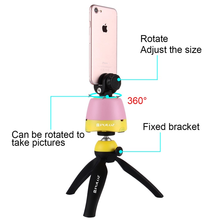 PULUZ PU362 Electronic Panoramic Tripod Stand with Remote Controller for Phones, GoPro, DSLR Cameras - Pink + Yellow-6