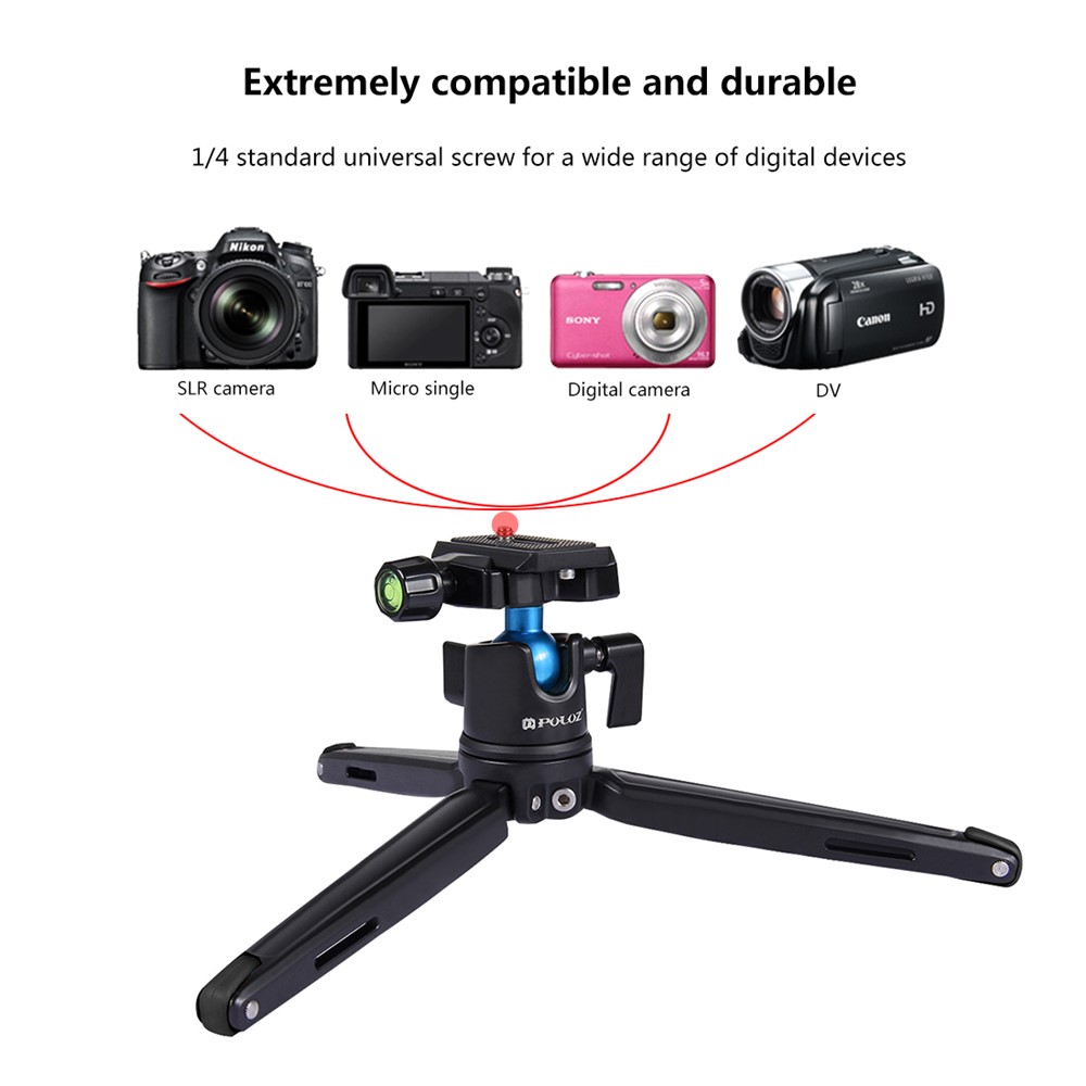 PULUZ PU3002 Mini Metal Desktop Tripod Mount with Adjustable Height for DSLR and Digital Cameras - Black-14