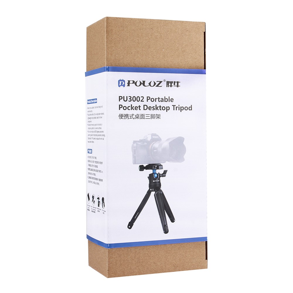 Puluz PU3002 Mini Metal Desktop Tripod Montagem Com Altura Ajustável Para DSLR E Câmeras Digitais - Preto