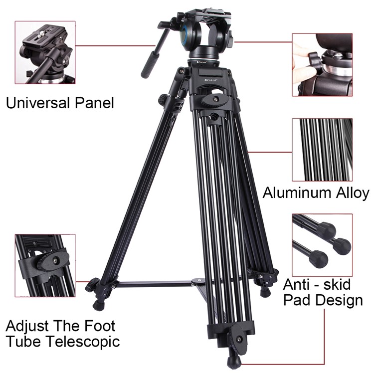 PULUZ PU3003 Trépie de Caméscope Vidéo en Alliage en Aluminium Pour Reflex Numérique Pour Reflex Numérique / Caméras Digitales - le Noir-8