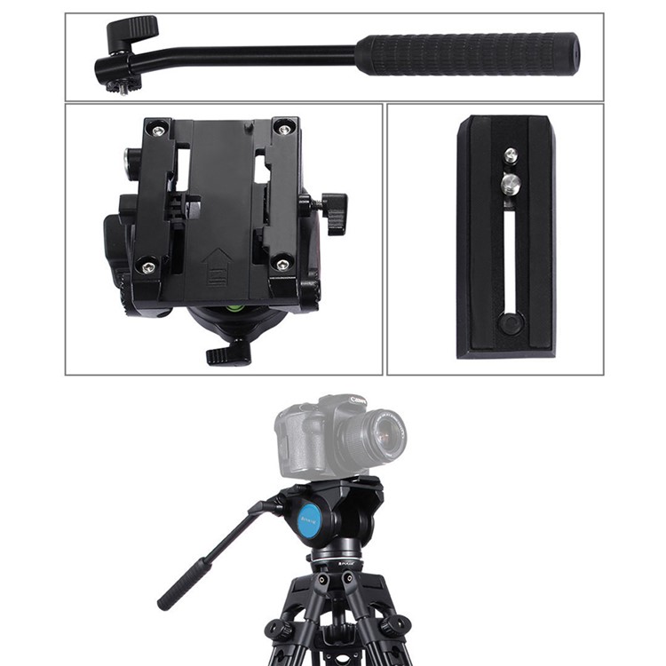 PULUZ PU3501 Heavy Duty Video Camera Tripod Action Fluid Drag Head with Sliding Plate for DSLR & SLR Cameras - Black-10