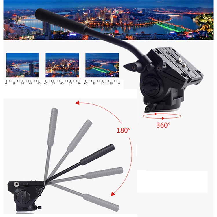 PULUZ PU3501 Heavy Duty Video Camera Tripod Action Fluid Drag Head with Sliding Plate for DSLR & SLR Cameras - Black-2