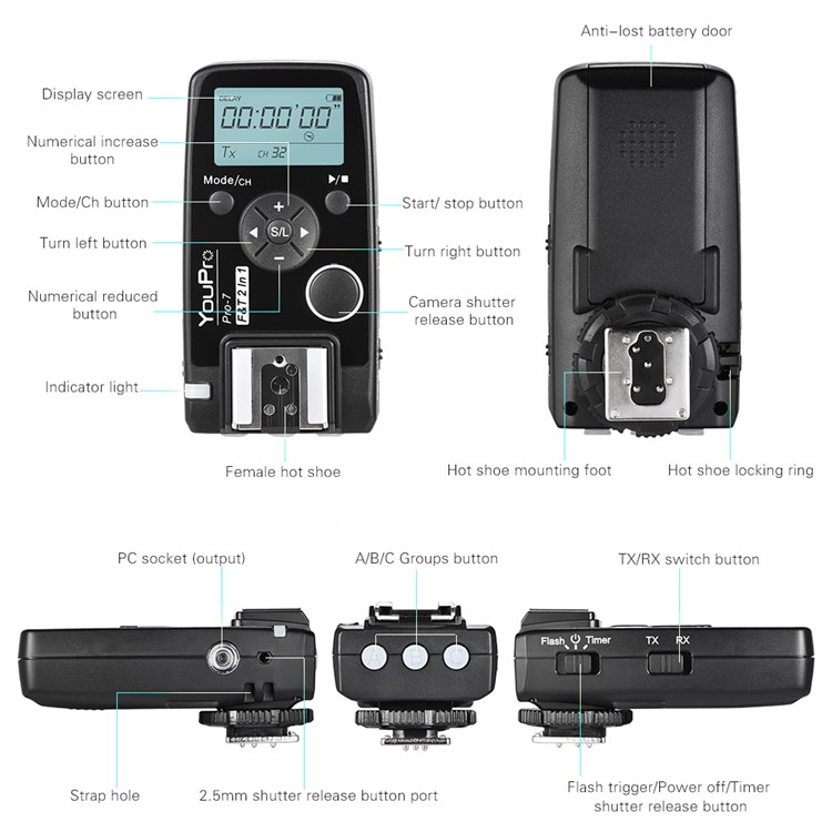 Wireless Flash Trigger with E3 2.5mm PC Sync & Shutter Cable for Nikon D810 D800 D700 D500 D5 D4 D300 D300S D3 D3s Camera-3