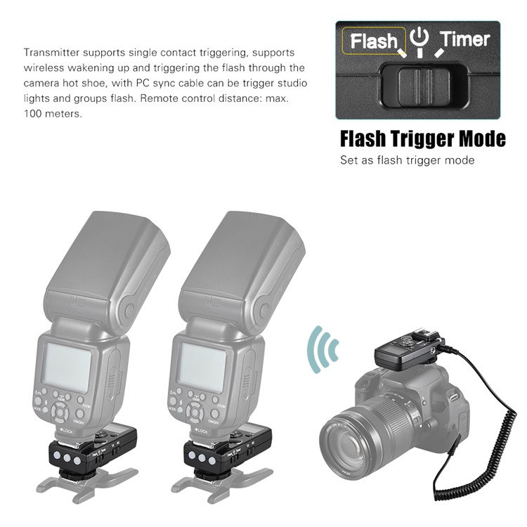 Wireless Flash Trigger with E3 2.5mm PC Sync & Shutter Cable for Canon Camera-6
