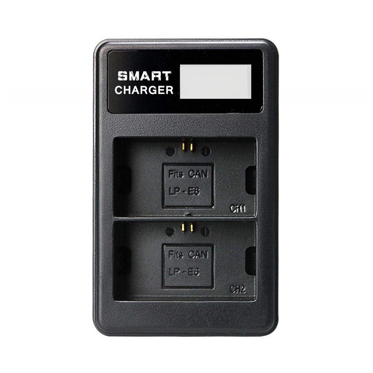 LCD Display Dual-Channel LP-E6 Battery USB Charger for Canon 7D 6D 5D 60D-2