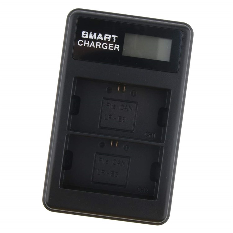 LCD Display Dual-Channel LP-E6 Battery USB Charger for Canon 7D 6D 5D 60D-7