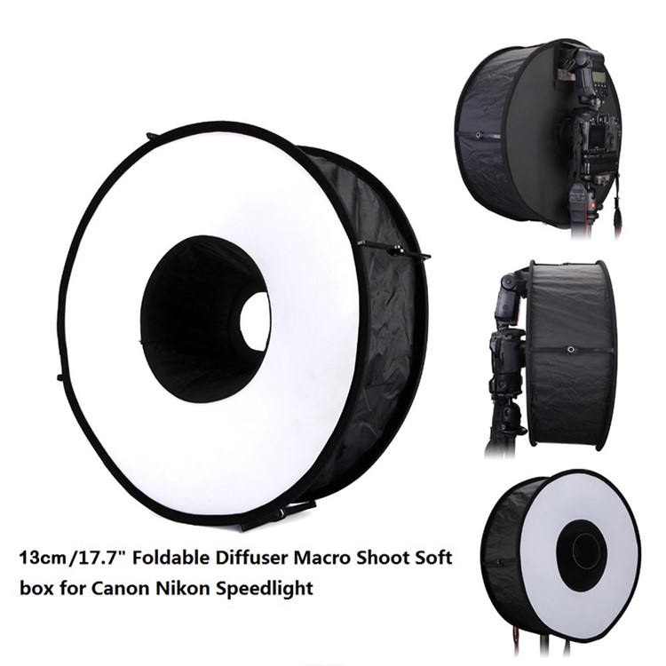 45cm Foldable Ring Speedlite Flash Diffuser Macro Shoot Round Softbox for Canon Nikon Speedlight - Black-2