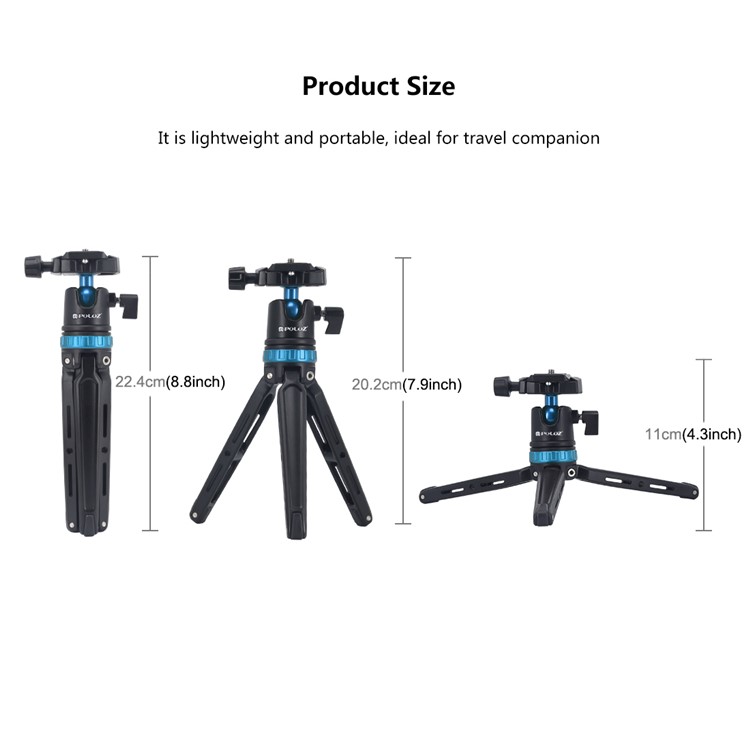 PULUZ Mini Adjustable Metal Desktop Tripod Mount with 360 Degree Ball Head for DSLR & Digital Cameras - Blue-4