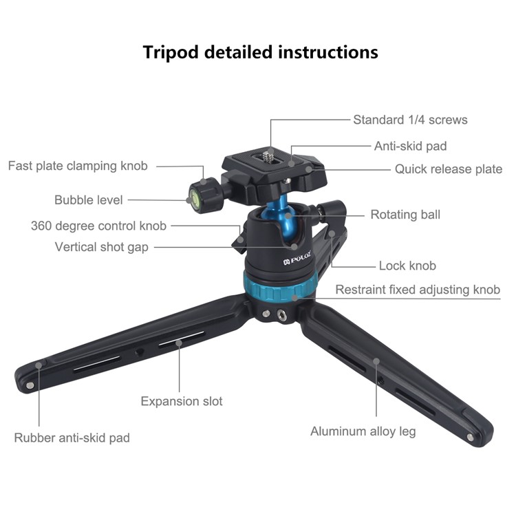 PULUZ Mini Adjustable Metal Desktop Tripod Mount with 360 Degree Ball Head for DSLR & Digital Cameras - Blue-5