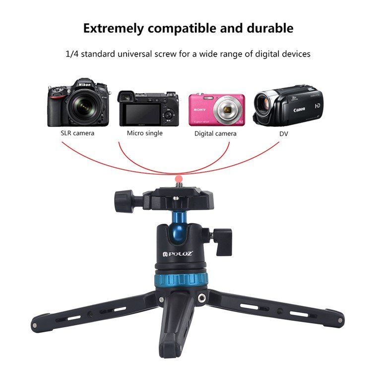 PULUZ Mini Adjustable Metal Desktop Tripod Mount with 360 Degree Ball Head for DSLR & Digital Cameras - Blue-9