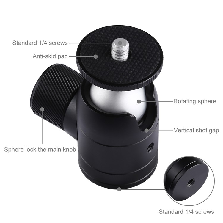 PULUZ 360 Degree Rotation Pocket Metal Desktop Tripod Mount with 1/4 inch Screw for DSLR & Digital Cameras, Max Load: 2kg-4