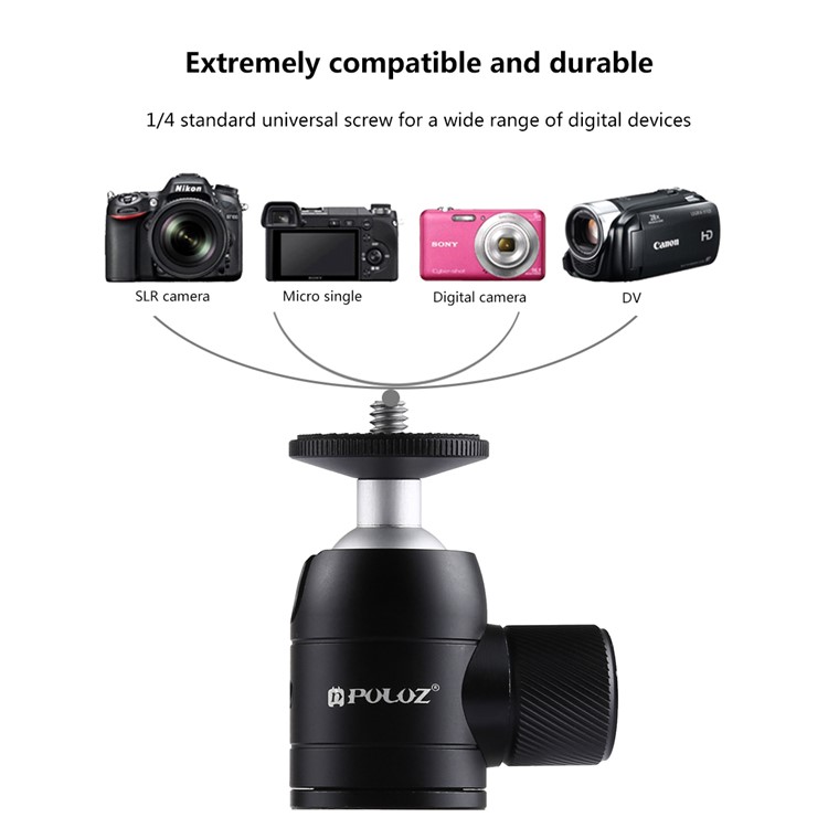 PULUZ 360 Degree Rotation Pocket Metal Desktop Tripod Mount with 1/4 inch Screw for DSLR & Digital Cameras, Max Load: 2kg-5