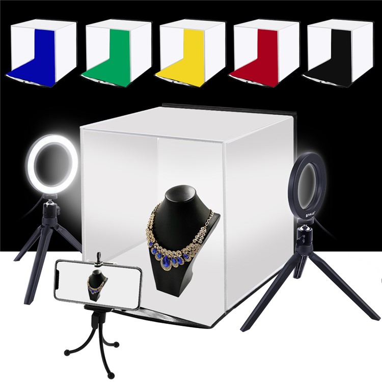 PULUZ 30cm Photo Softbox Portable Folding Studio Shooting Tent Box + 4.6 inch Ring LED Light Kits with 6 Colors Backdrops (Red, Green, Yellow, Blue, White, Black)-1