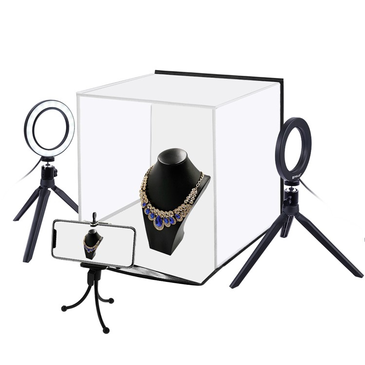 PULUZ 30cm Photo Softbox Portable Folding Studio Shooting Tent Box + 4.6 inch Ring LED Light Kits with 6 Colors Backdrops (Red, Green, Yellow, Blue, White, Black)-2