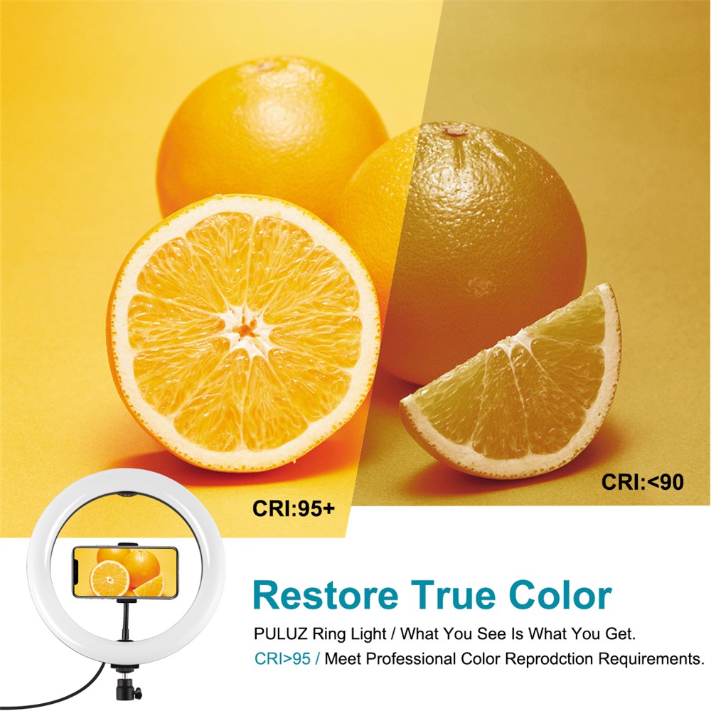 PULUZ PU397 10-Zoll-dimmbare LED-Ringlicht Aufhellblitz Mit Handyclip - Schwarz-5