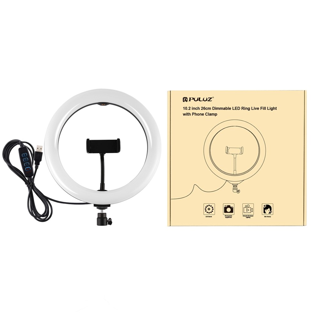 PULUZ PU397 10-Zoll-dimmbare LED-Ringlicht Aufhellblitz Mit Handyclip - Schwarz-8