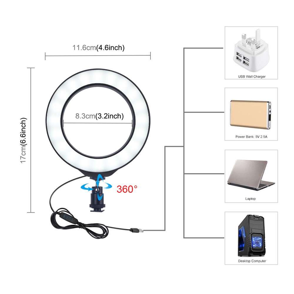 PULUZ 6.2 inch Dimmable LED Ring Vlogging Photography Video Lights with Cold Shoe Tripod Ball Head-5