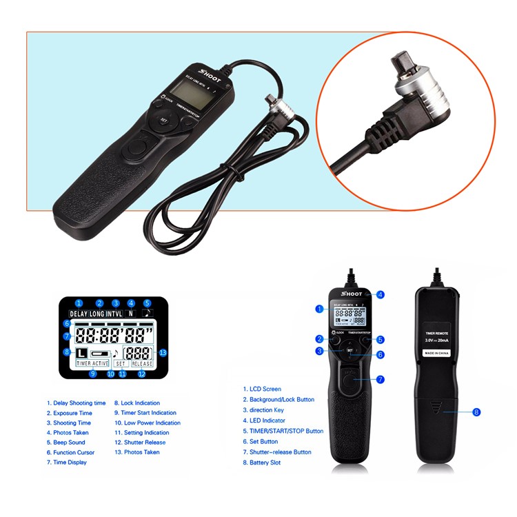 SHOOT LCD Timer Remote Shutter Release RS-80N3 for Canon EOS 5D 6D 7D 20D 30D 40D 50D-5