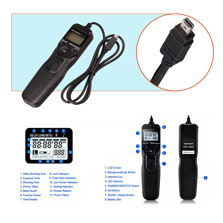 SHOOT MC-DC2 LCD Timer Remote Shutter Release for Nikon D3200 D3300 D5200 D5100 D3100-4