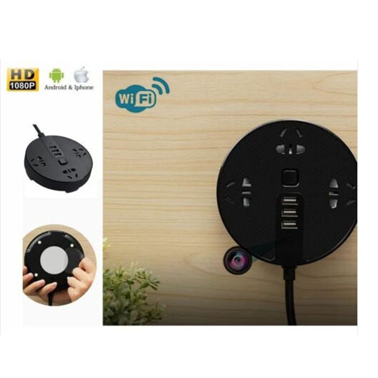 HD 1080P WiFi Camera Wireless Audio Recorder USB Converter socket Hidden CAM DV - Black/US Plug-2