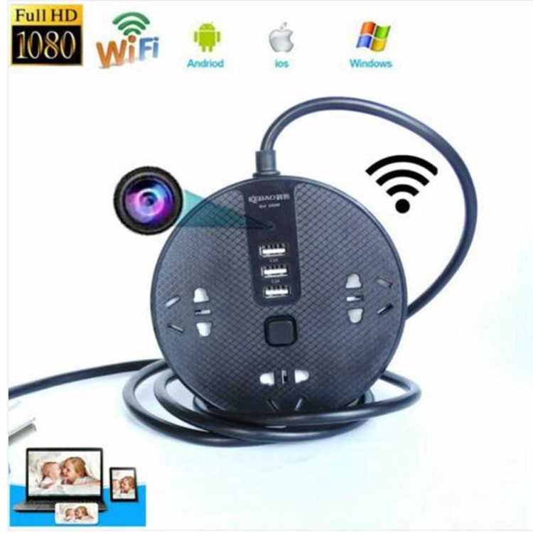 HD 1080P WiFi Camera Wireless Audio Recorder USB Converter socket Hidden CAM DV - Black/US Plug-6