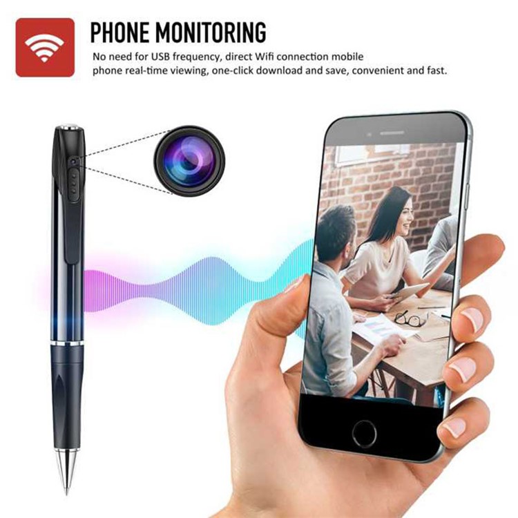 1080p HD Hidden Spy Mini Camera Monitoring WiFi Pen - Black-3