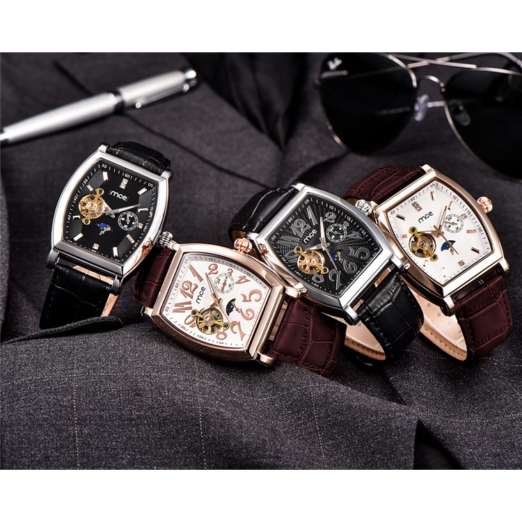 Reloj mecánico automático Tourbillon de MCE para hombres con correa de cuero genuino - estilopistilo A-5