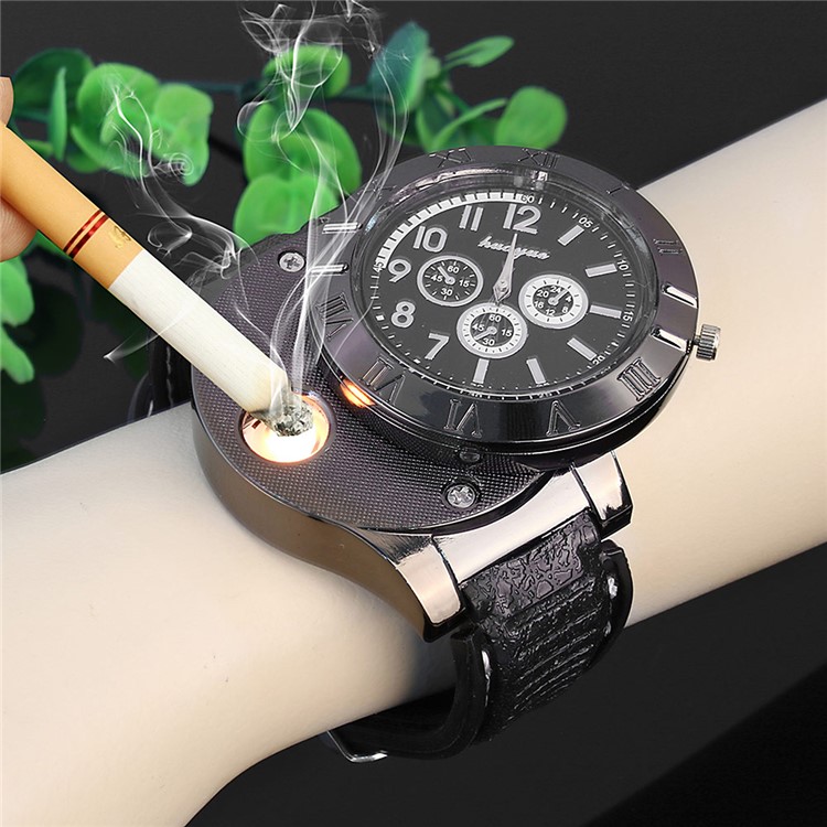 Cool Military Electronic Lighter USB Powered Flameless Cigarette Lighter Watch for Men - Black-1