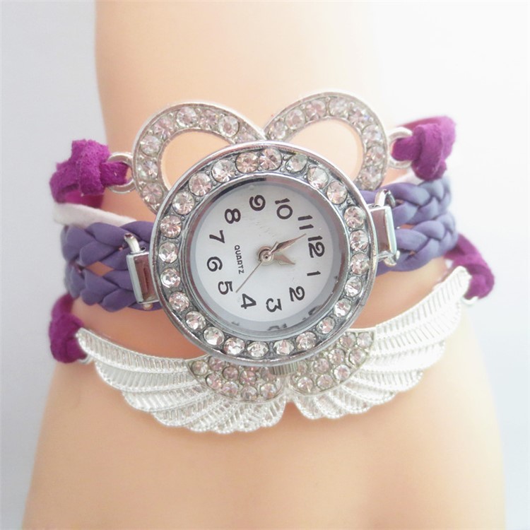 Angel Wings Cuarzo Mujeres Señoras Watch Weave Pulsera - Morado oscuro-1