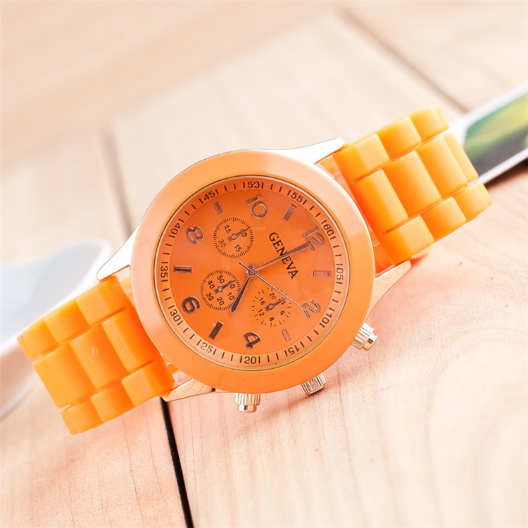 Flexible Jelly Silicone Band Quartz Movement Wrist Watch - Orange-1