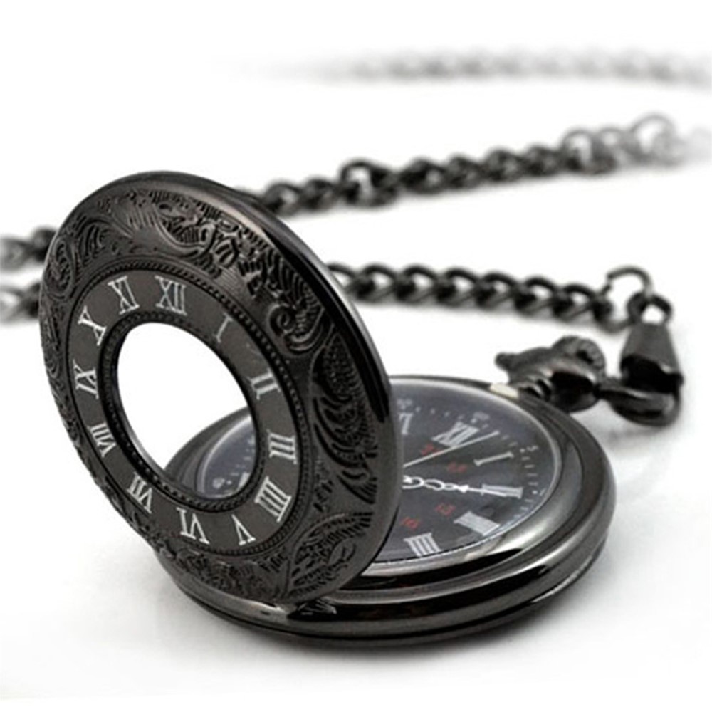 Retro Hollow-out Flip Pocket Watch Quartz Round Dial Watch with Chain - 37.5cm Standard Chain-2