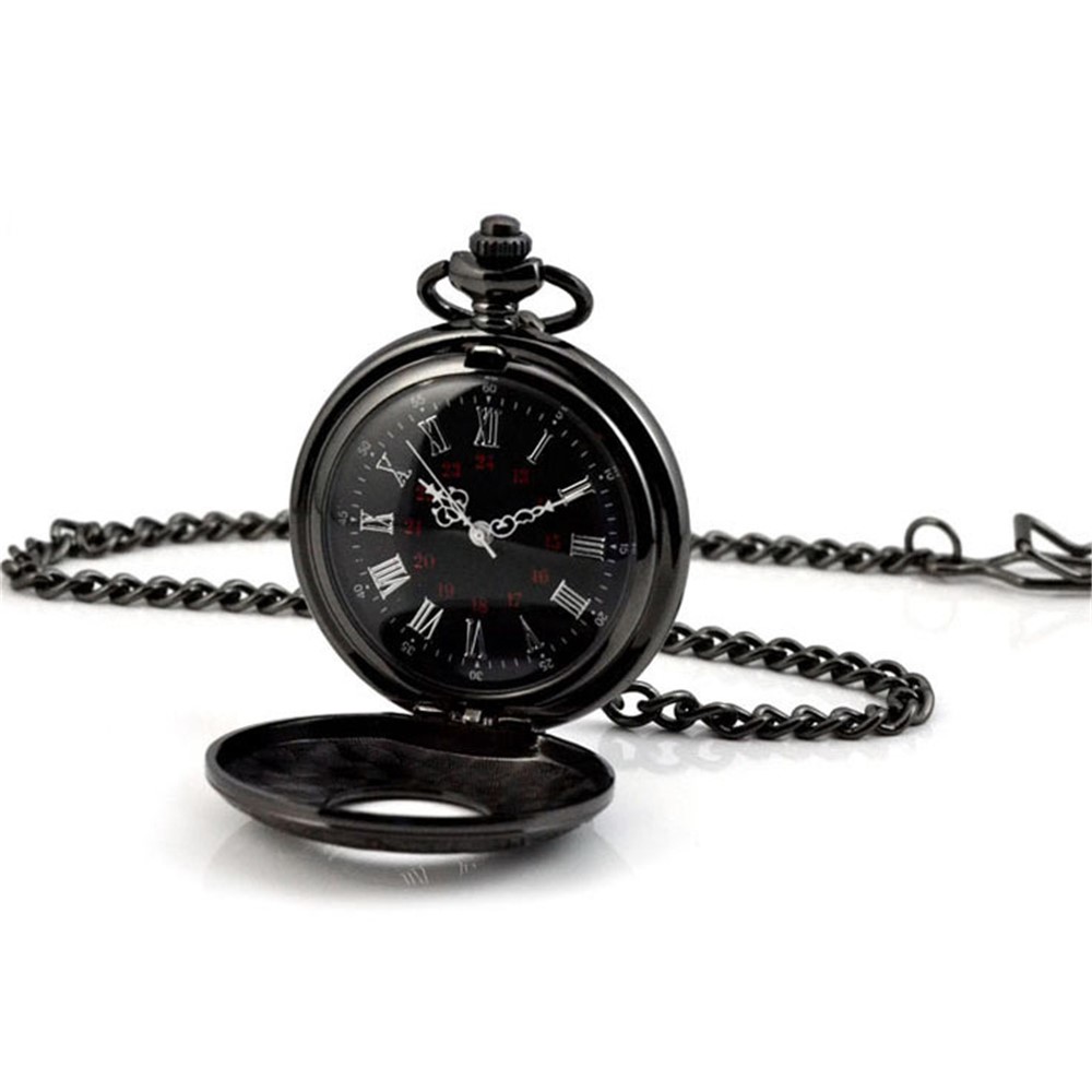Retro Hollow-out Flip Pocket Watch Quartz Round Dial Watch with Chain - 37.5cm Standard Chain-3
