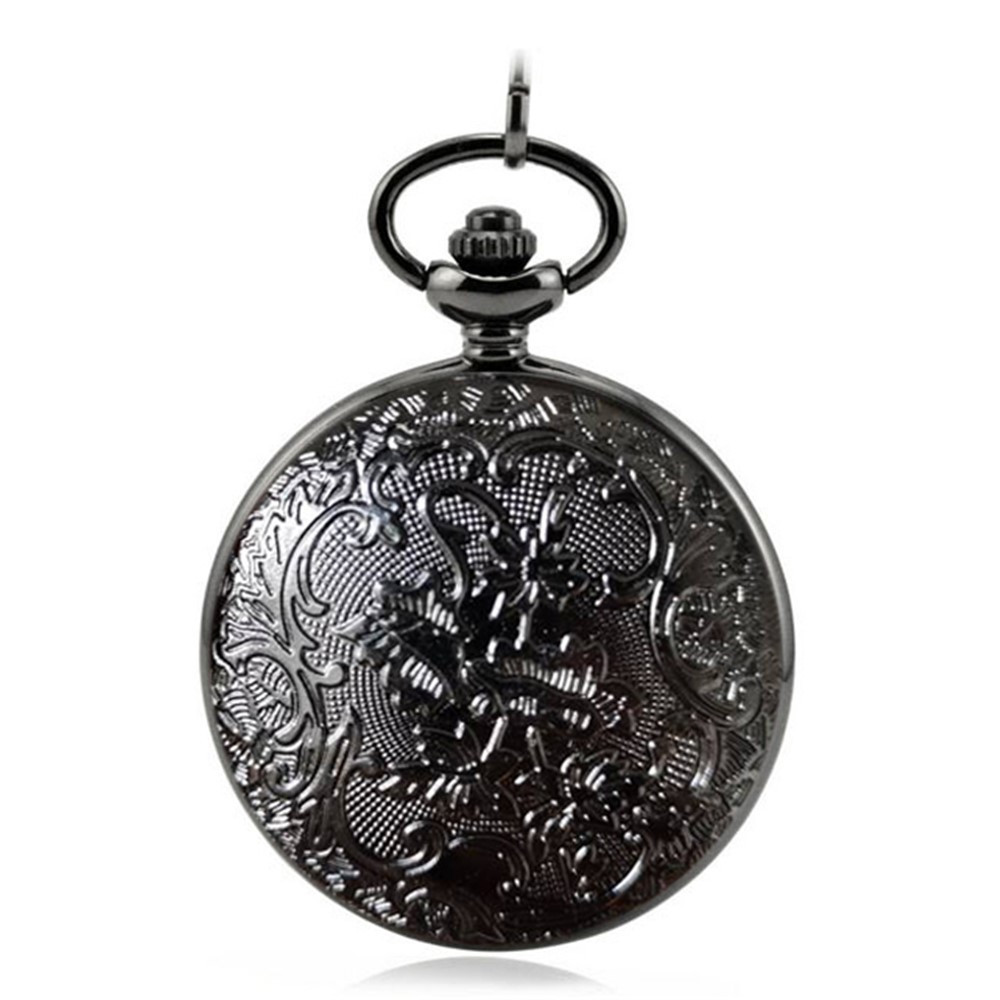 Retro Hollow-out Flip Pocket Watch Quartz Round Dial Watch with Chain - 37.5cm Standard Chain-5