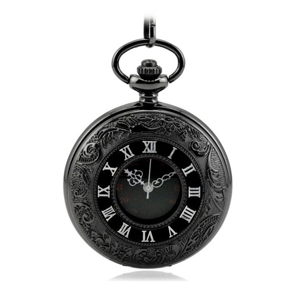 Retro Hollow-out Flip Pocket Watch Quartz Round Dial Watch with Chain - 37.5cm Standard Chain-6
