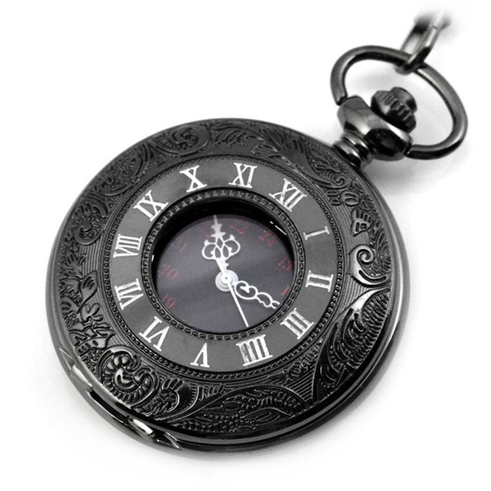 Retro Hollow-out Flip Pocket Watch Quartz Round Dial Watch with Chain - 37.5cm Standard Chain-7