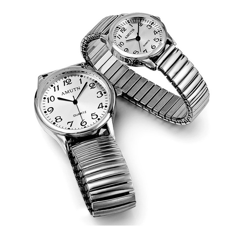 Elderly Quartz Movement Easy to Read Stretch Band Wrist Watch for