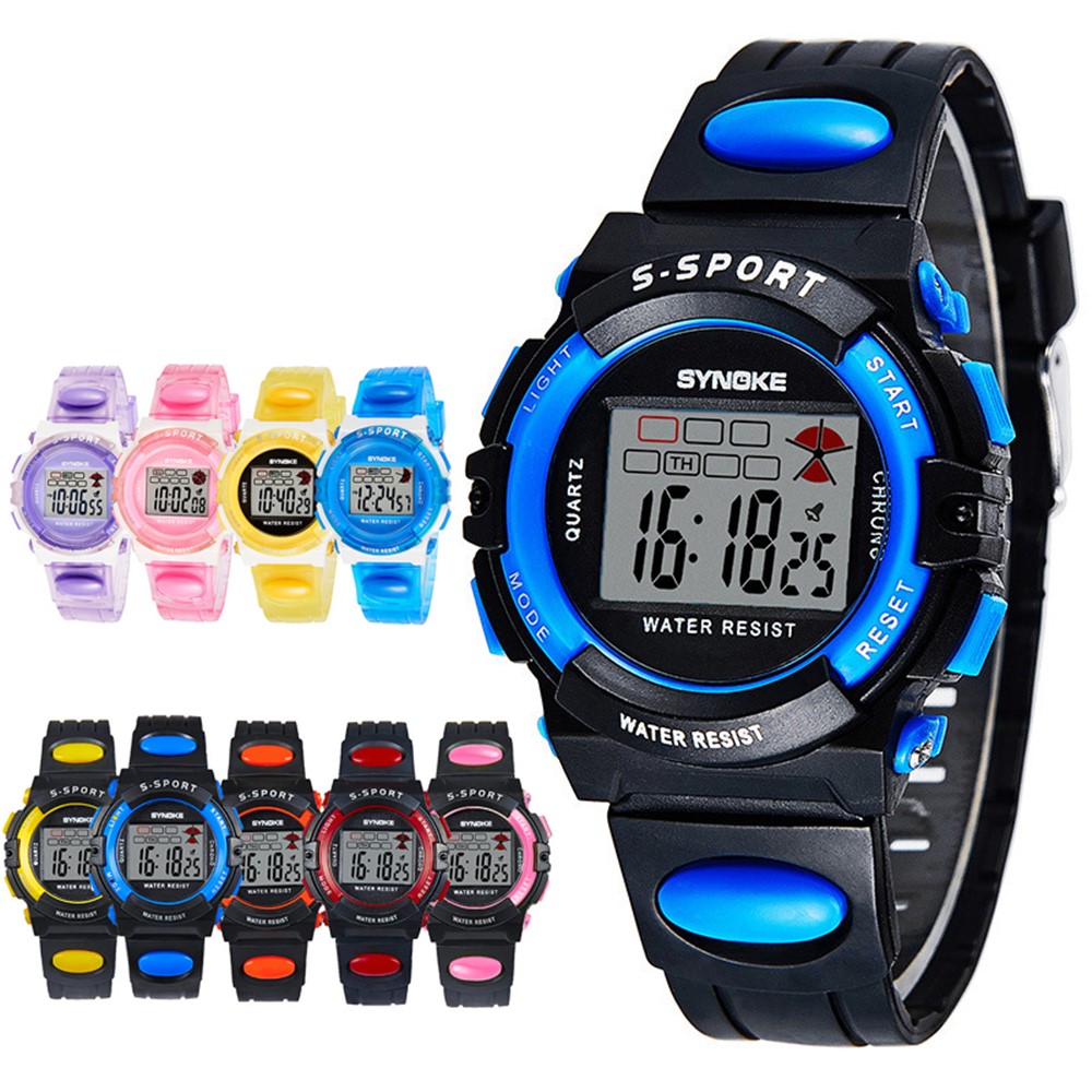 Deportes al aire libre multifunción impermeable niños digital reloj poliuretano banda con calendario - Negro / rojo-1