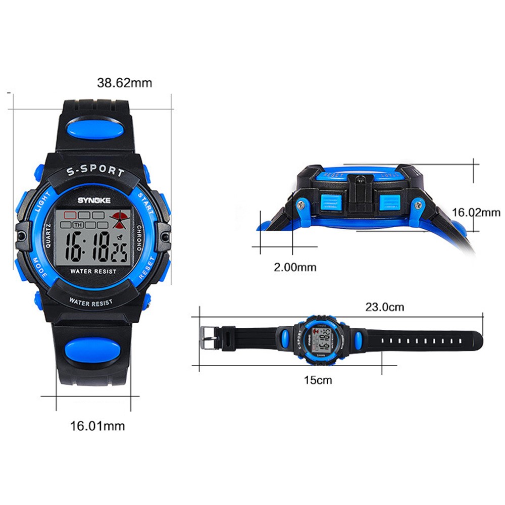 Deportes al aire libre multifunción impermeable niños digital reloj poliuretano banda con calendario - Negro / rojo-3