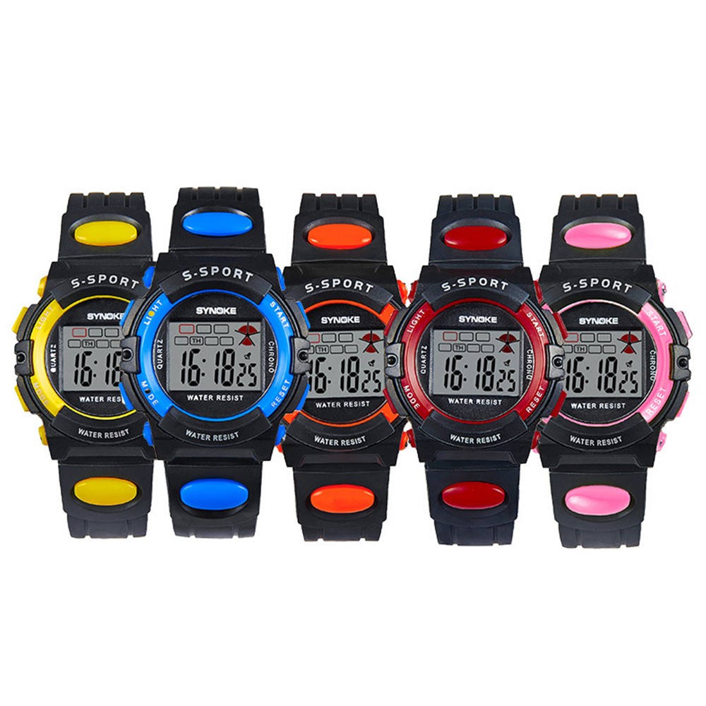 Deportes al aire libre multifunción impermeable niños digital reloj poliuretano banda con calendario - Negro / rojo-4